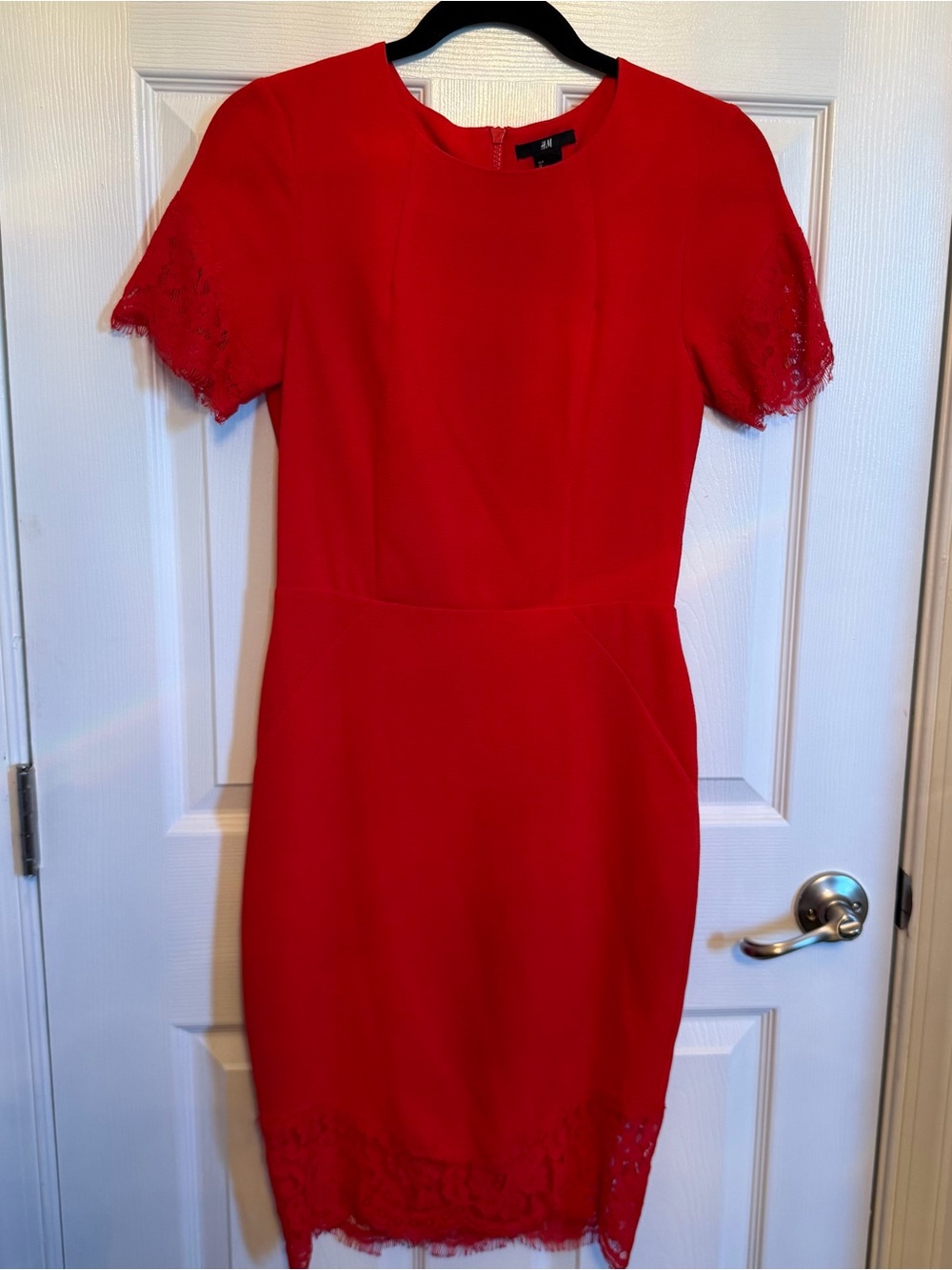 H&M Classic Red Lace-Trim Sheath Dress